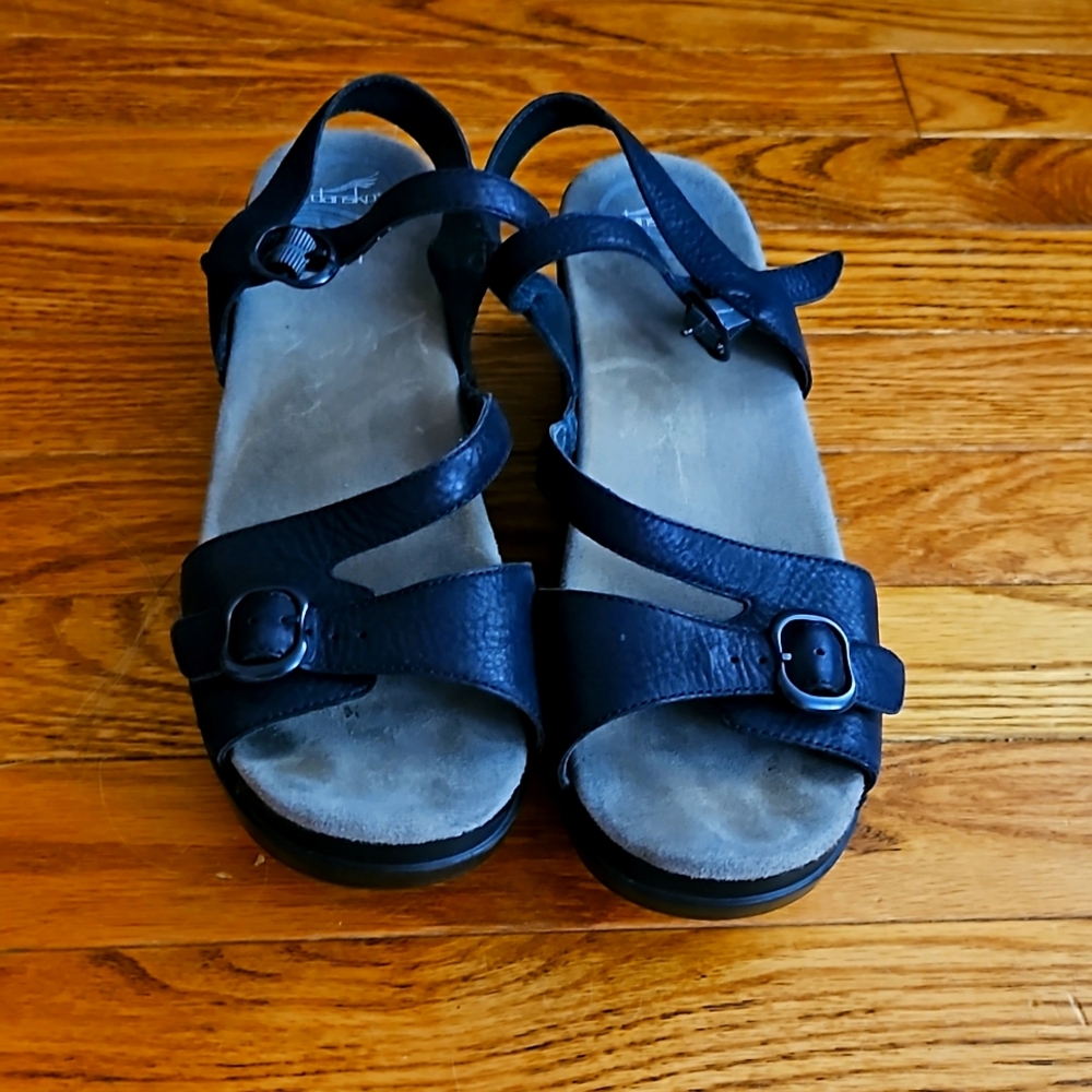 Dansko Women's Black Leather Sandi Ankle-Strap Sandal - 41 (US 10.5/11)